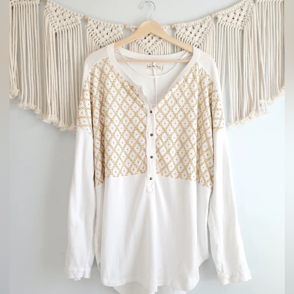 We The Free White and Gold Tunic Top